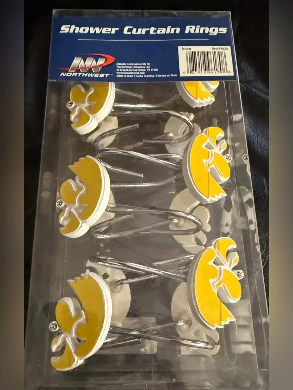 Iowa Hawkeye bath towels, wash cloths, and shower curtain rings - all new.